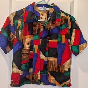 Truffles Top Button-Up Shirt Women Multicolor Printed Short Sleeves Size 6